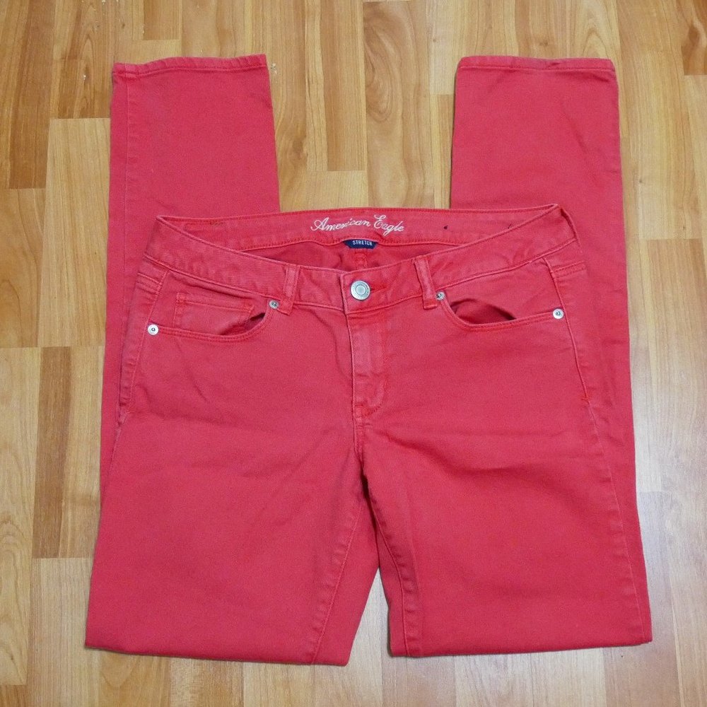 American Eagle Stretch Jeans Women Size 10 Pink Orange Skinny Denim Pants